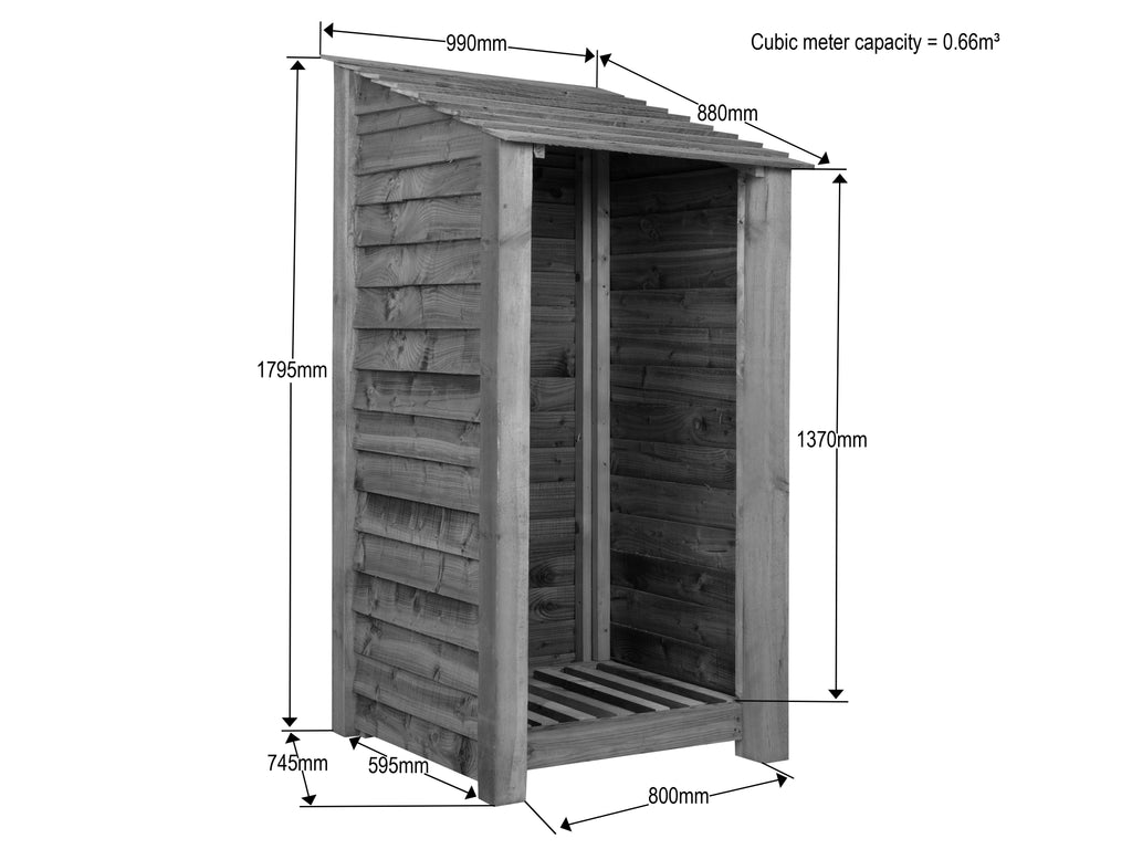 Slatted Wooden Log Store W-99cm, H-126cm or 180cm, D-88cm - Brown Finish
