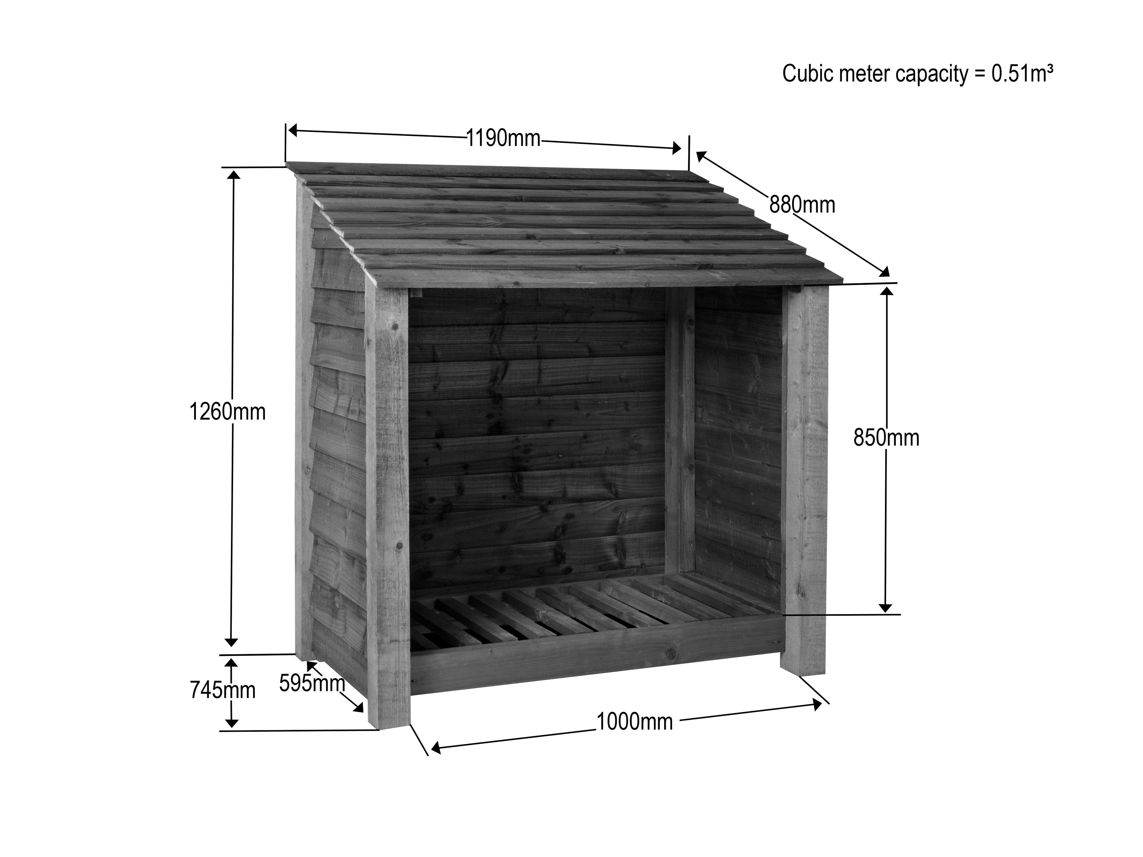 Slatted Wooden Log Store  W-119cm, H-126cm or 180cm, D-88cm - Brown Finish