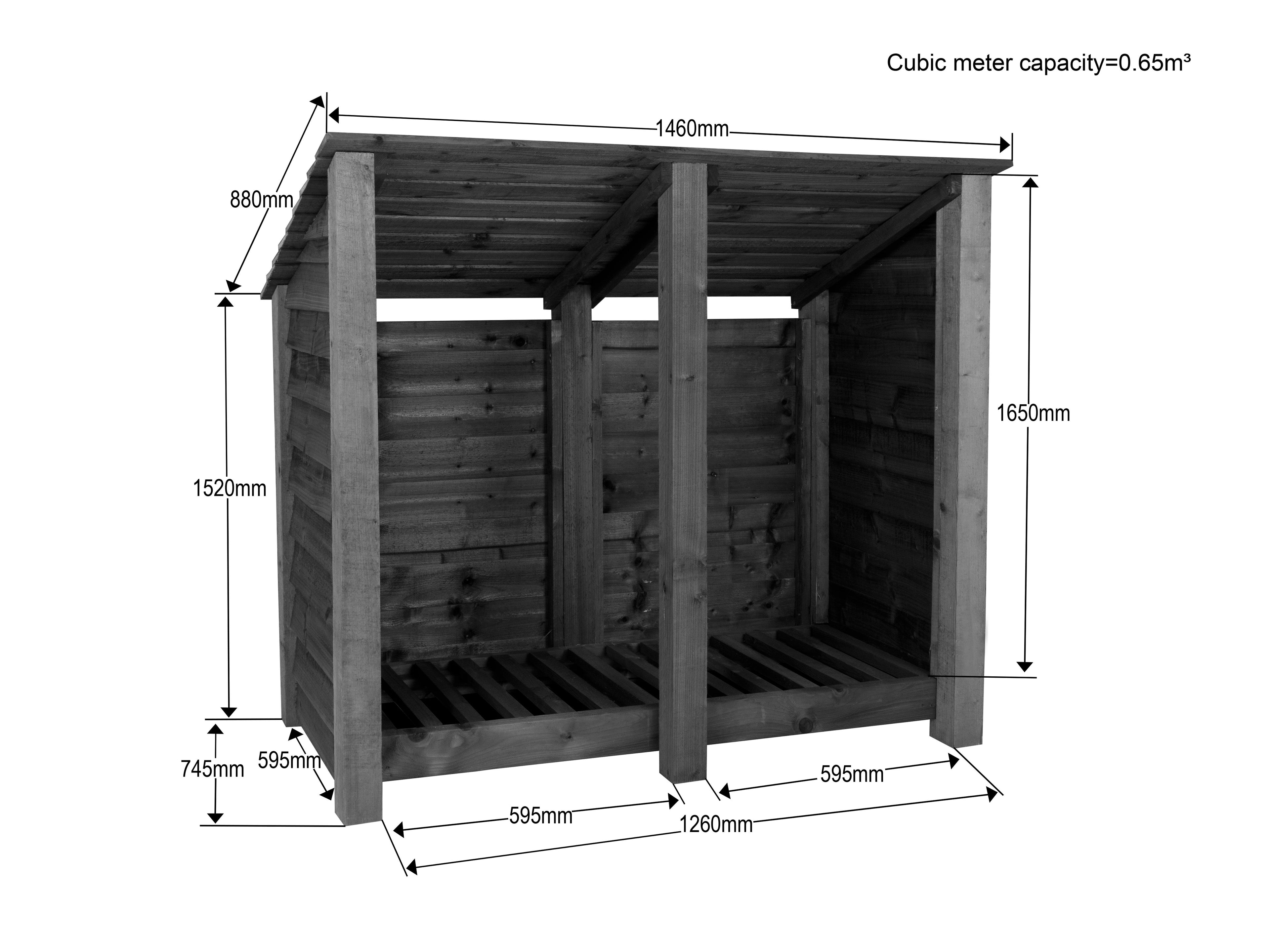 Wooden Log Store (Roof Sloping Back) W-146cm, H-126cm or 180cm, D-88cm