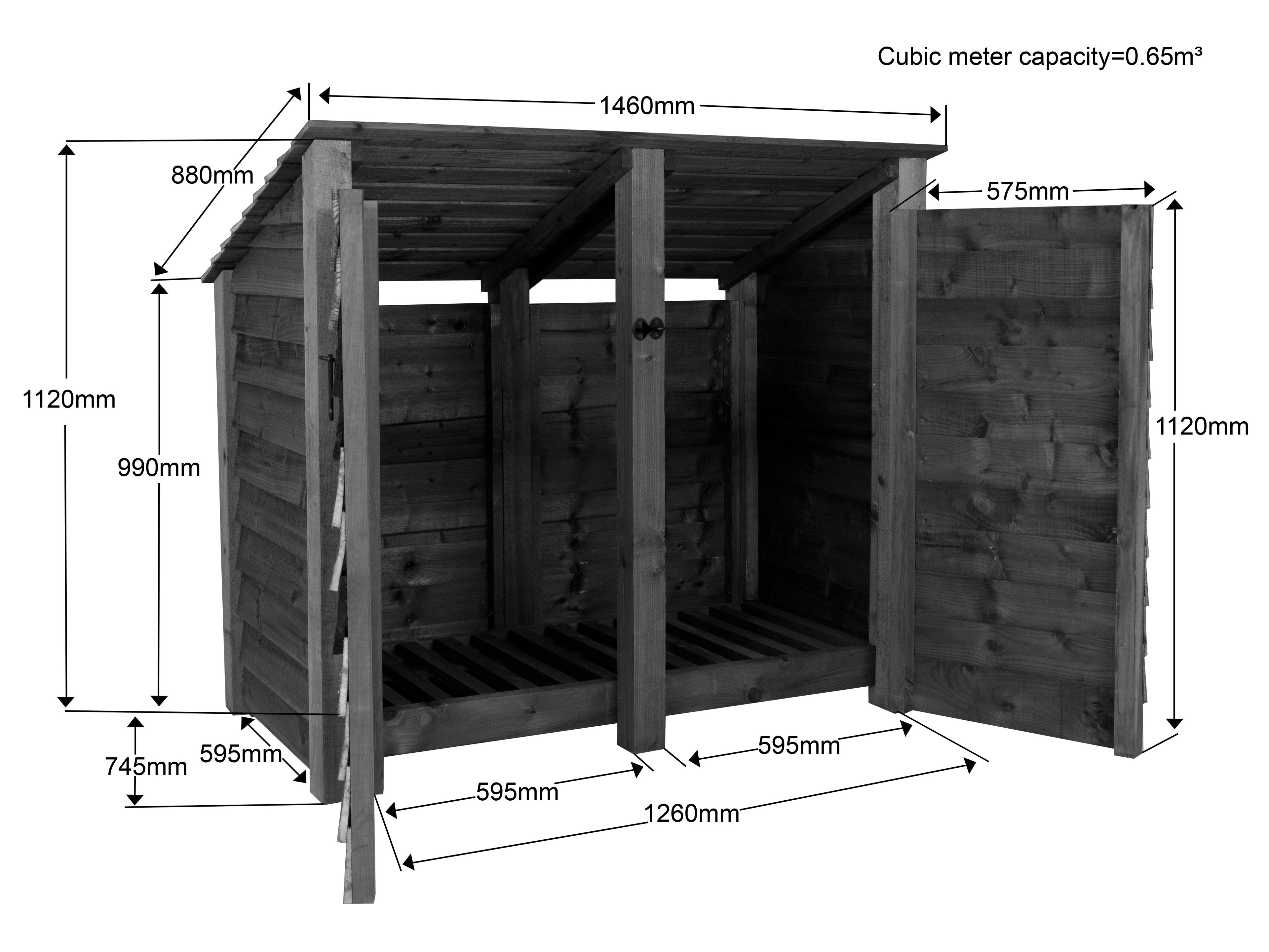 Wooden Garden Tool Storage (Roof Sloping Back) W-146cm, H-126cm or 180cm, D-88cm