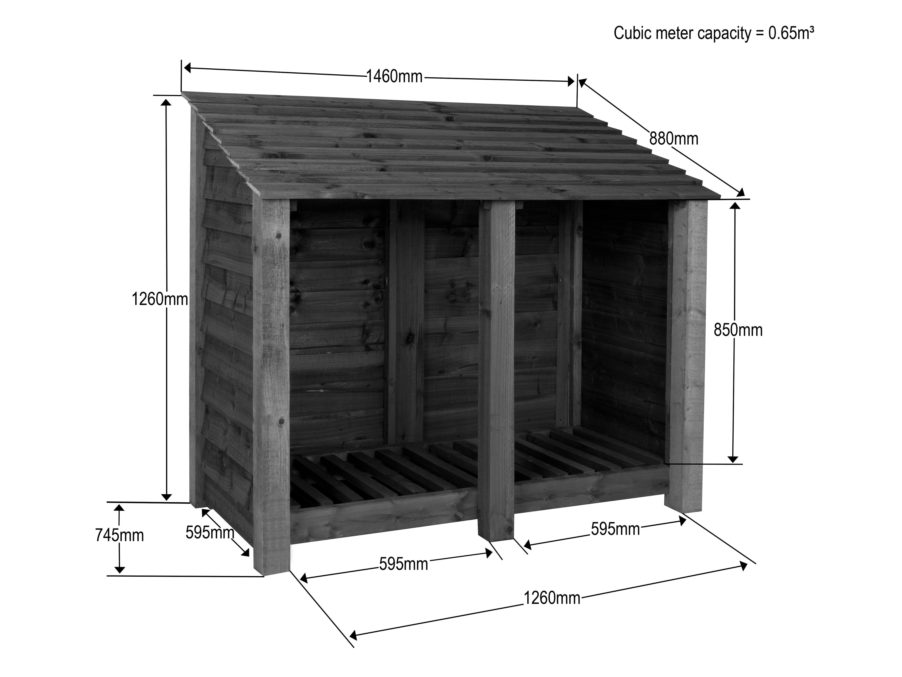 Slatted Wooden Log Store W-146cm, H-126cm or 180cm, D-88cm - Brown Finish