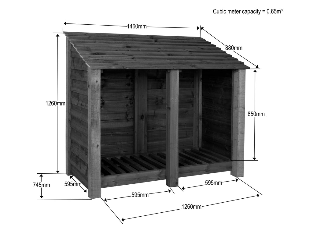 Wooden Log Store W-146cm, H-126cm or 180cm, D-88cm - Brown Finish