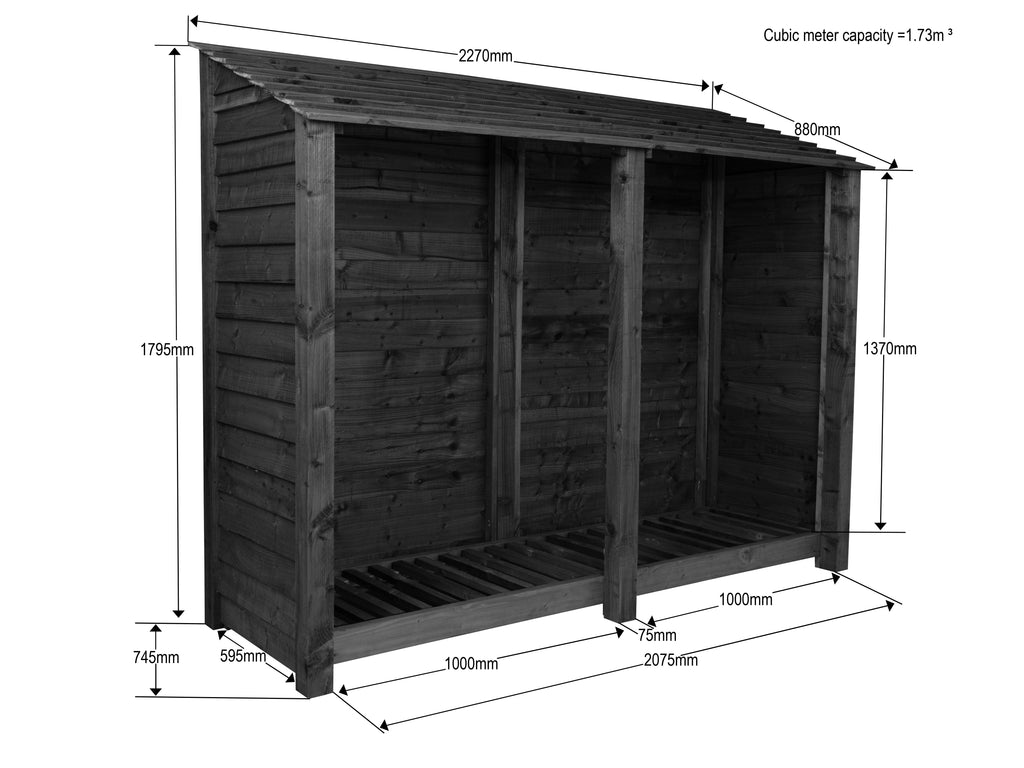 Wooden Log Store W-227cm, H-126cm or 180cm, D-88cm