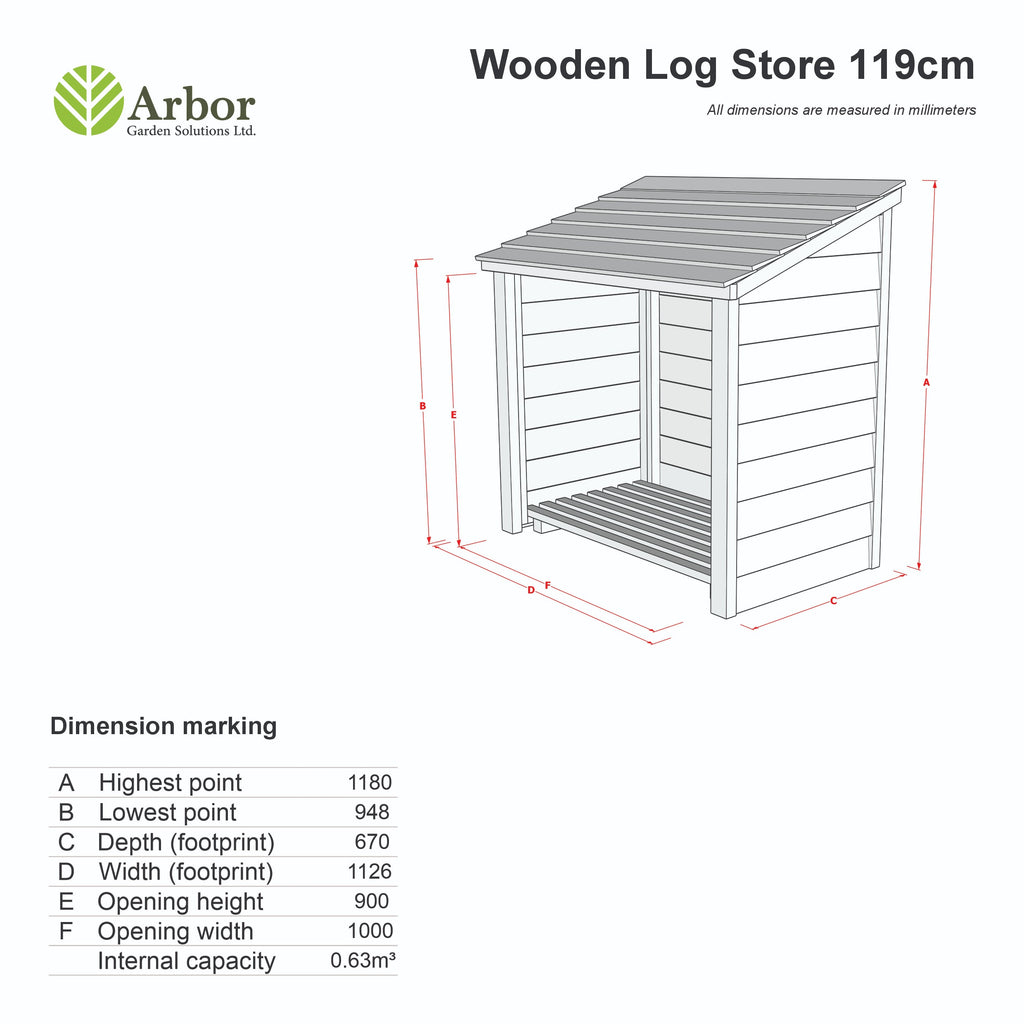 Wooden Log Store (W-119cm, H-118cm, D-71cm) - Brown Finish