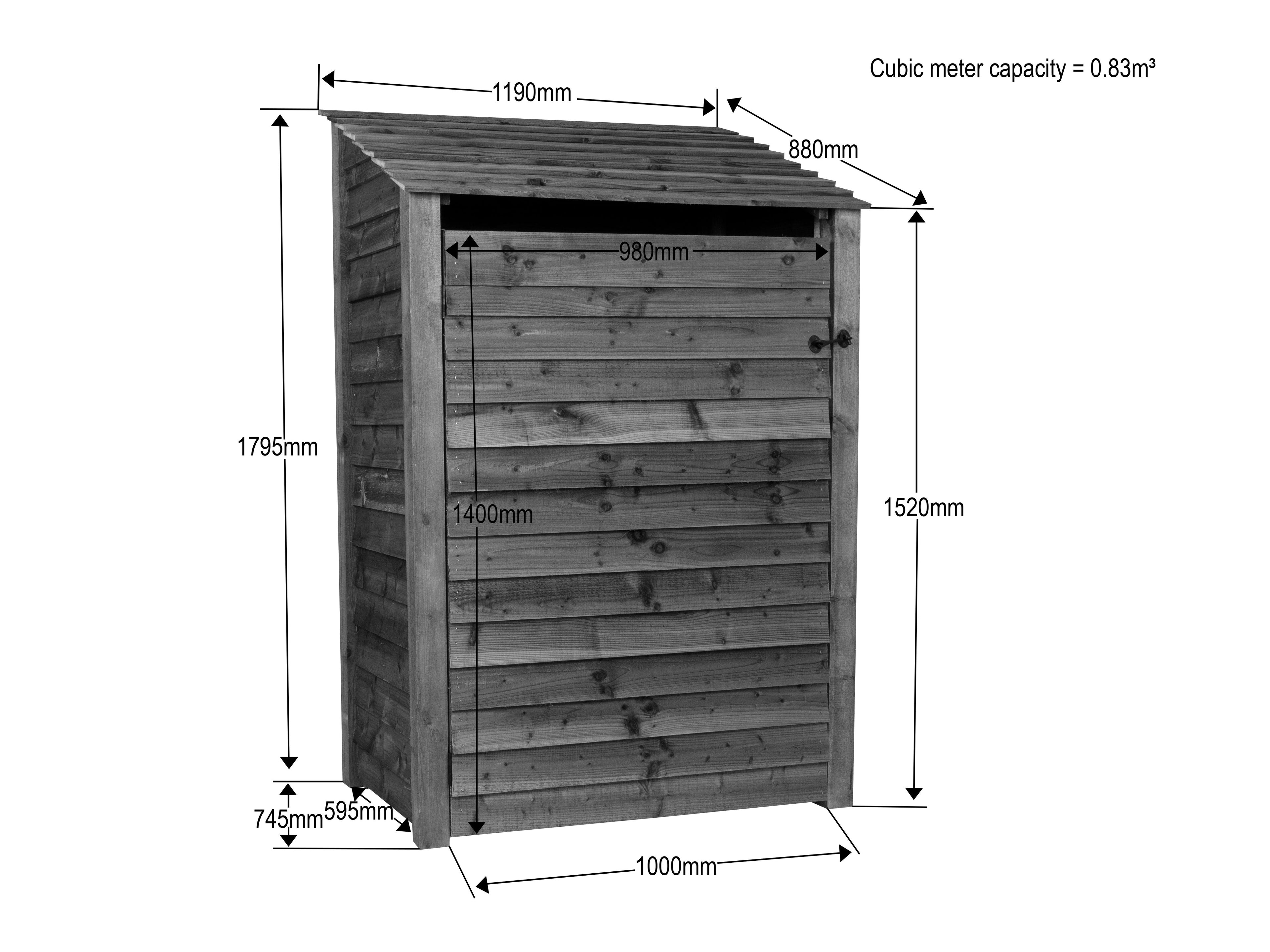 Wooden Log Store with Door W-119cm, H-126cm Or 180cm, D-88cm