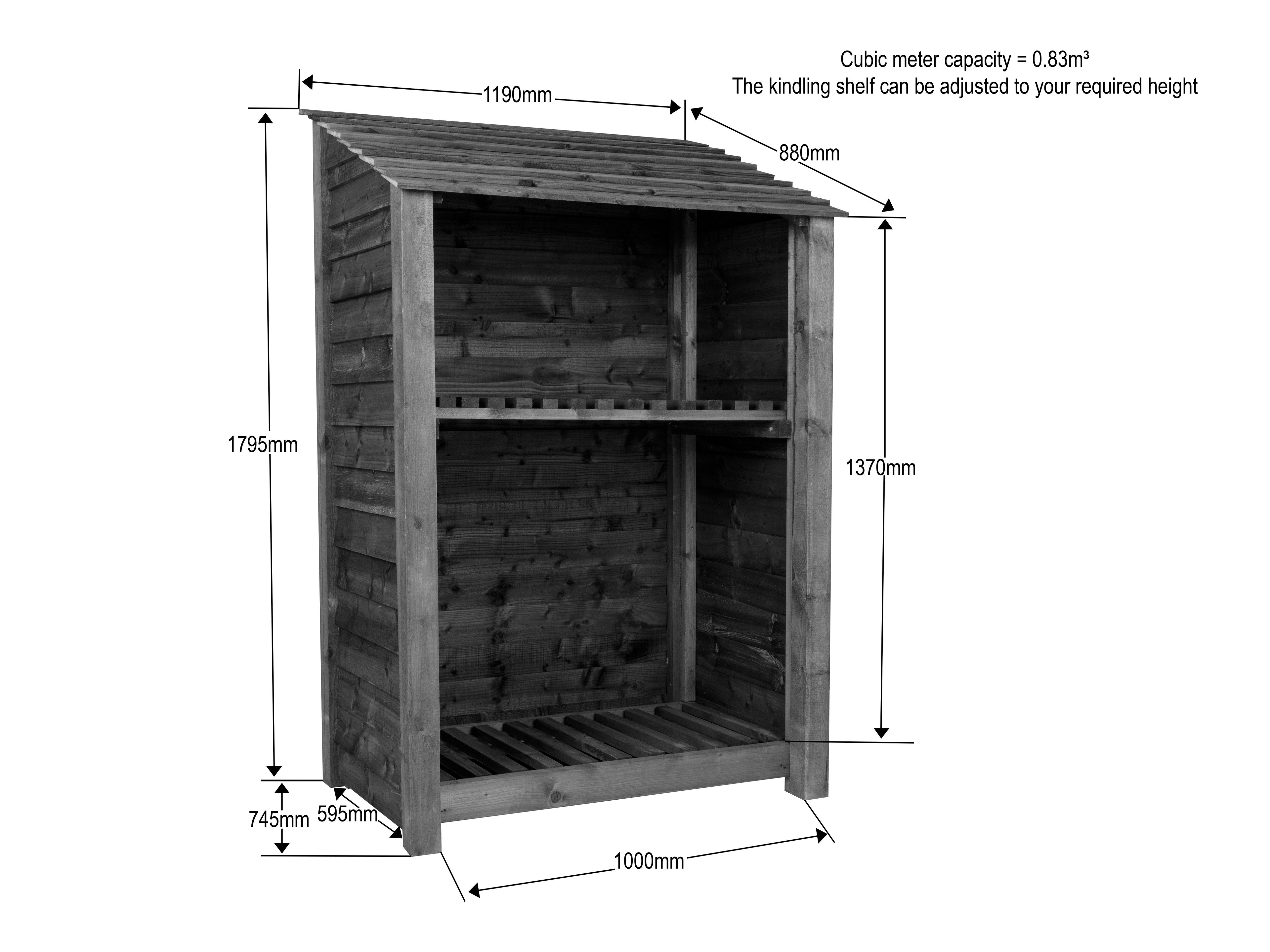 Wooden Log Store with Shelf W-119cm, H-126cm Or 180cm, D-88cm