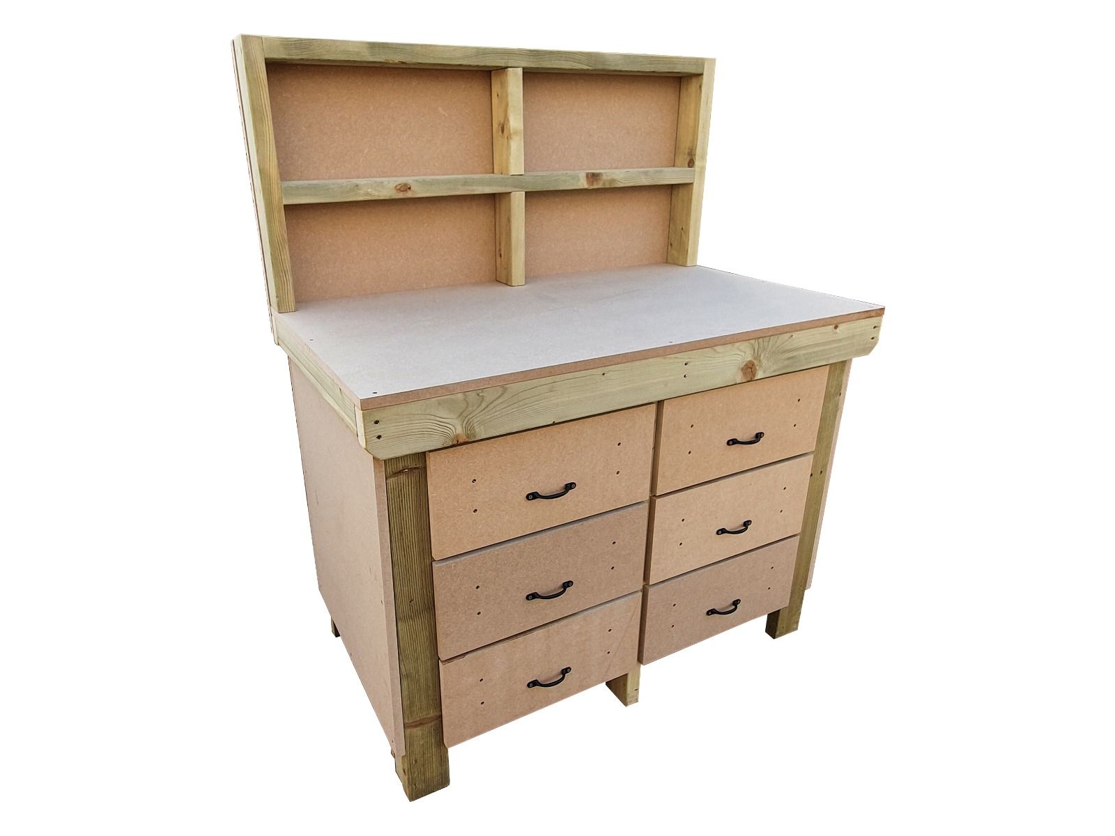 Wooden Mdf Top Workbench, Tool Cabinet (V.2) With Drawers With Back