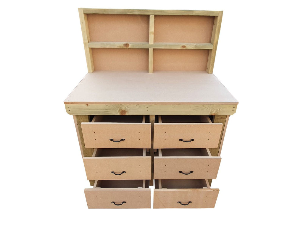 Wooden Mdf Top Workbench, Tool Cabinet (V.2) With Drawers With Back