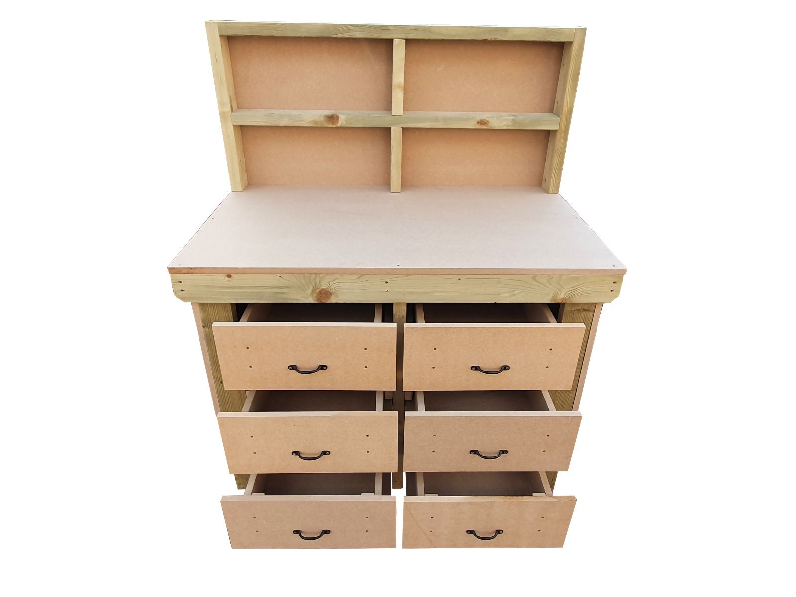 Wooden Mdf Top Workbench, Tool Cabinet (V.2) With Drawers With Back