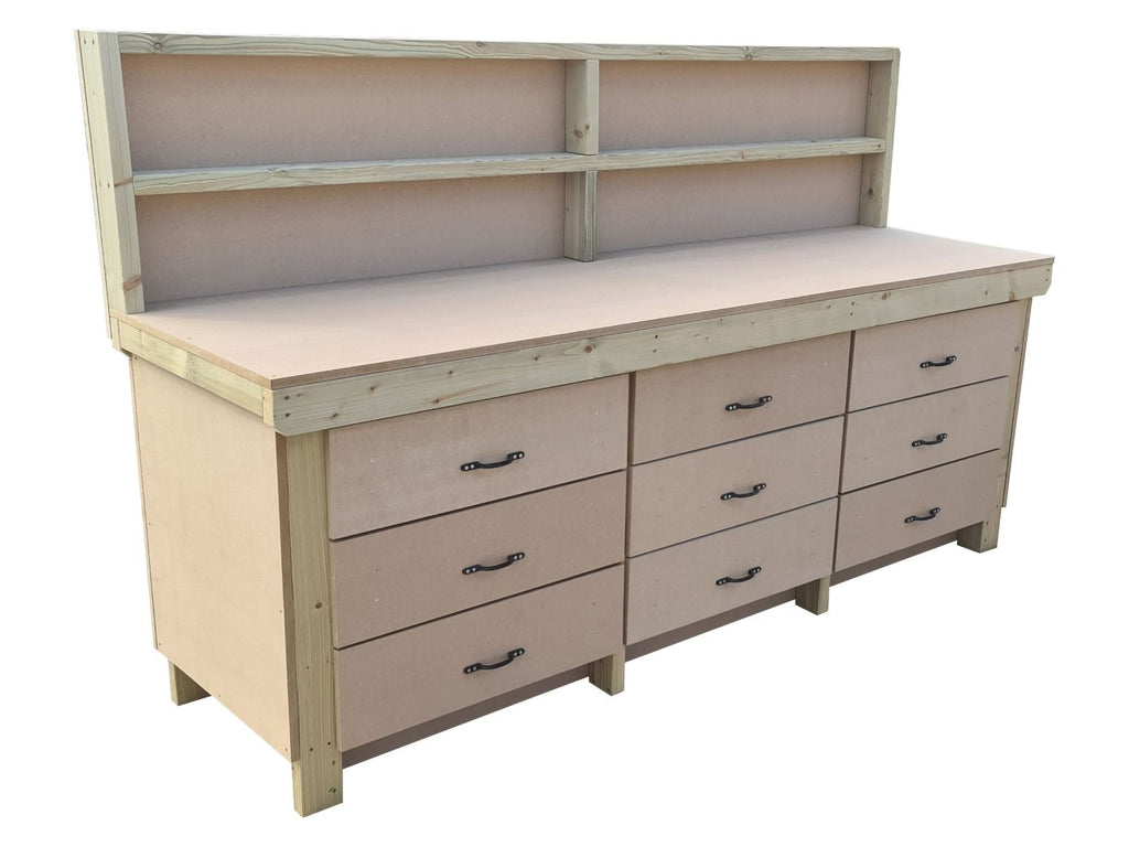 Wooden Mdf Top Workbench, Tool Cabinet (V.2) With Drawers With Back