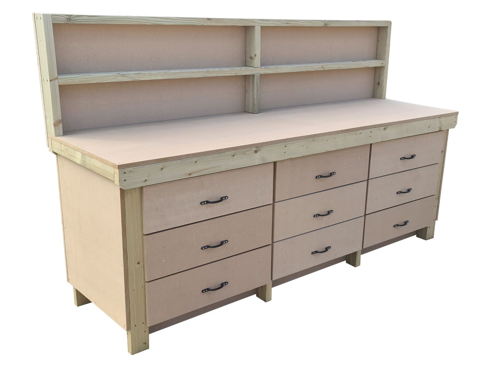 Wooden Mdf Top Workbench, Tool Cabinet (V.2) With Drawers With Back