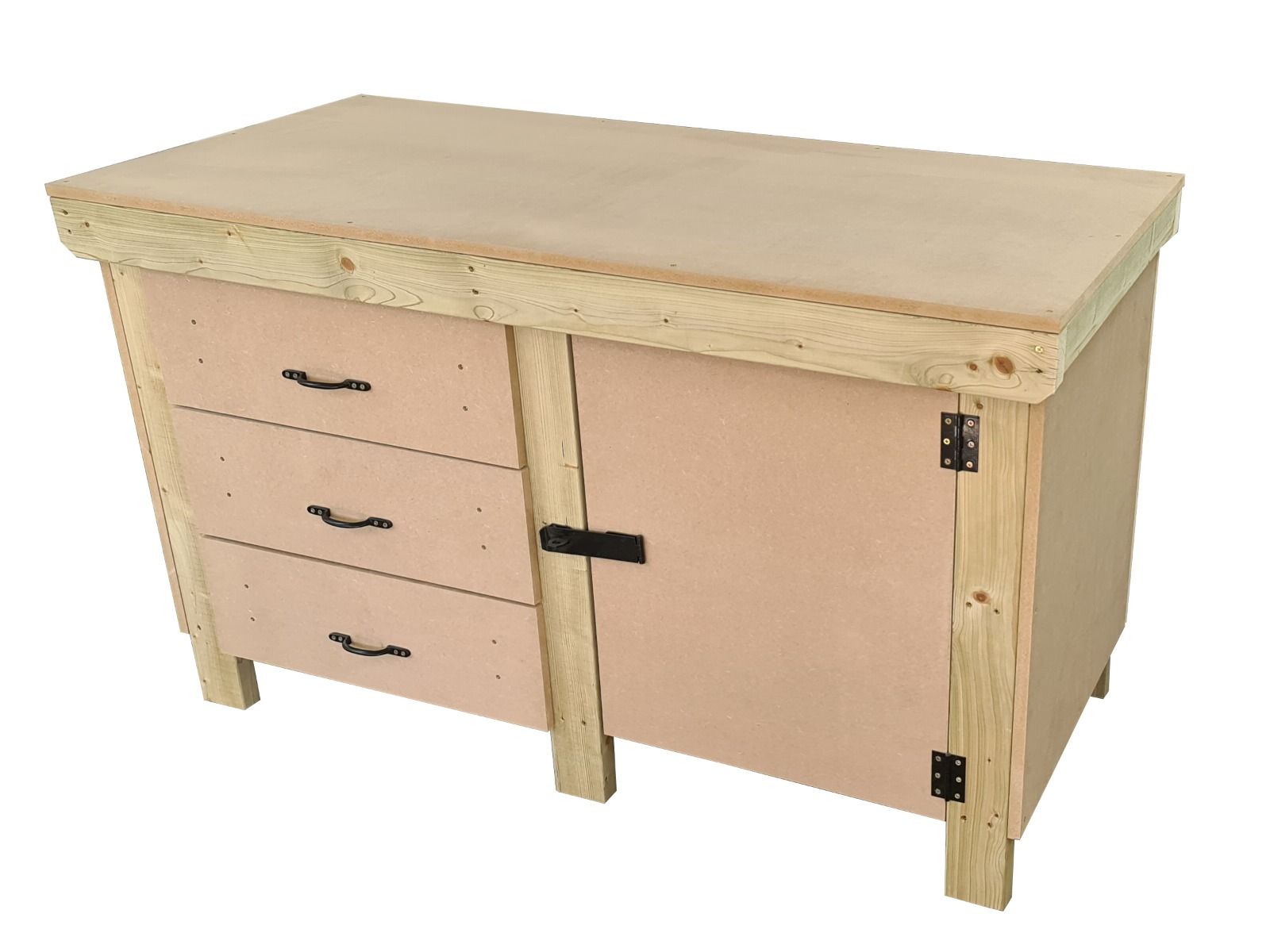 Wooden MDF top workbench, tool cabinet with lockable cupboard (V.3)