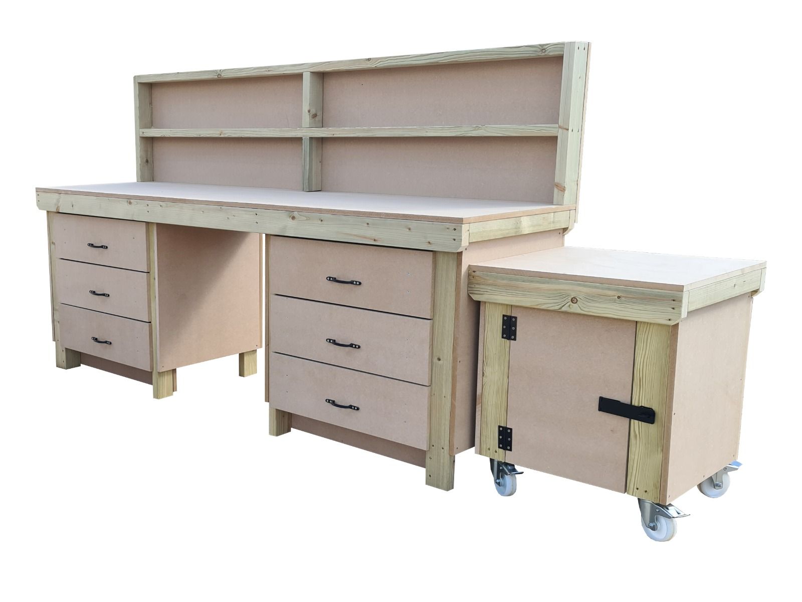 Wooden MDF Top Workbench With Drawers, Back Panel and Functional Lockable Cupboard (V.5)