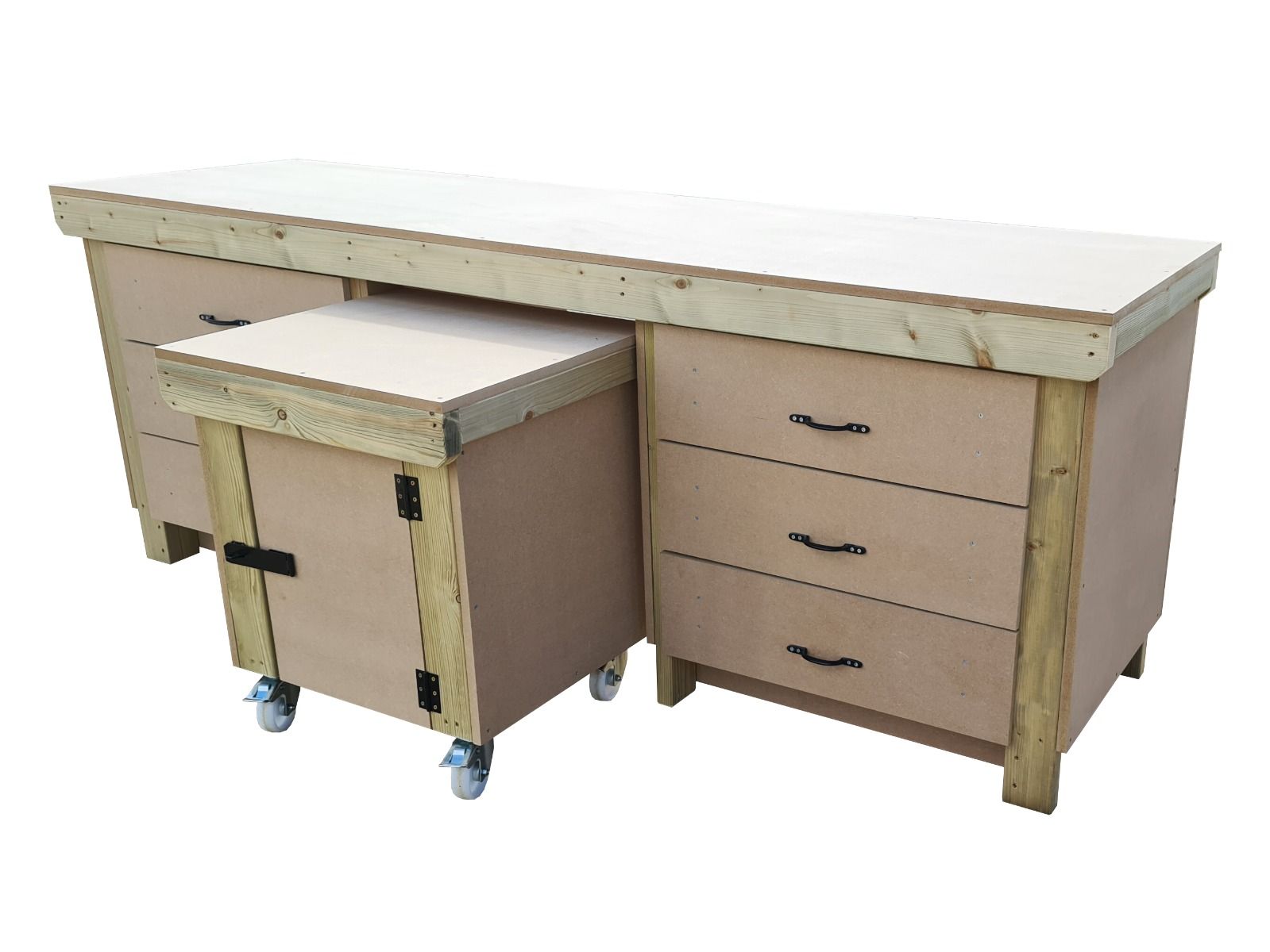 Wooden MDF Top Workbench With Drawers and Functional Lockable Cupboard (V.5)