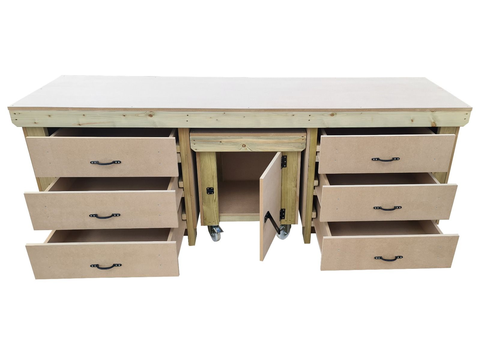 Wooden MDF Top Workbench With Drawers and Functional Lockable Cupboard (V.5)
