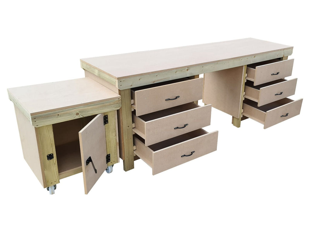 Wooden MDF Top Workbench With Drawers and Functional Lockable Cupboard (V.5)