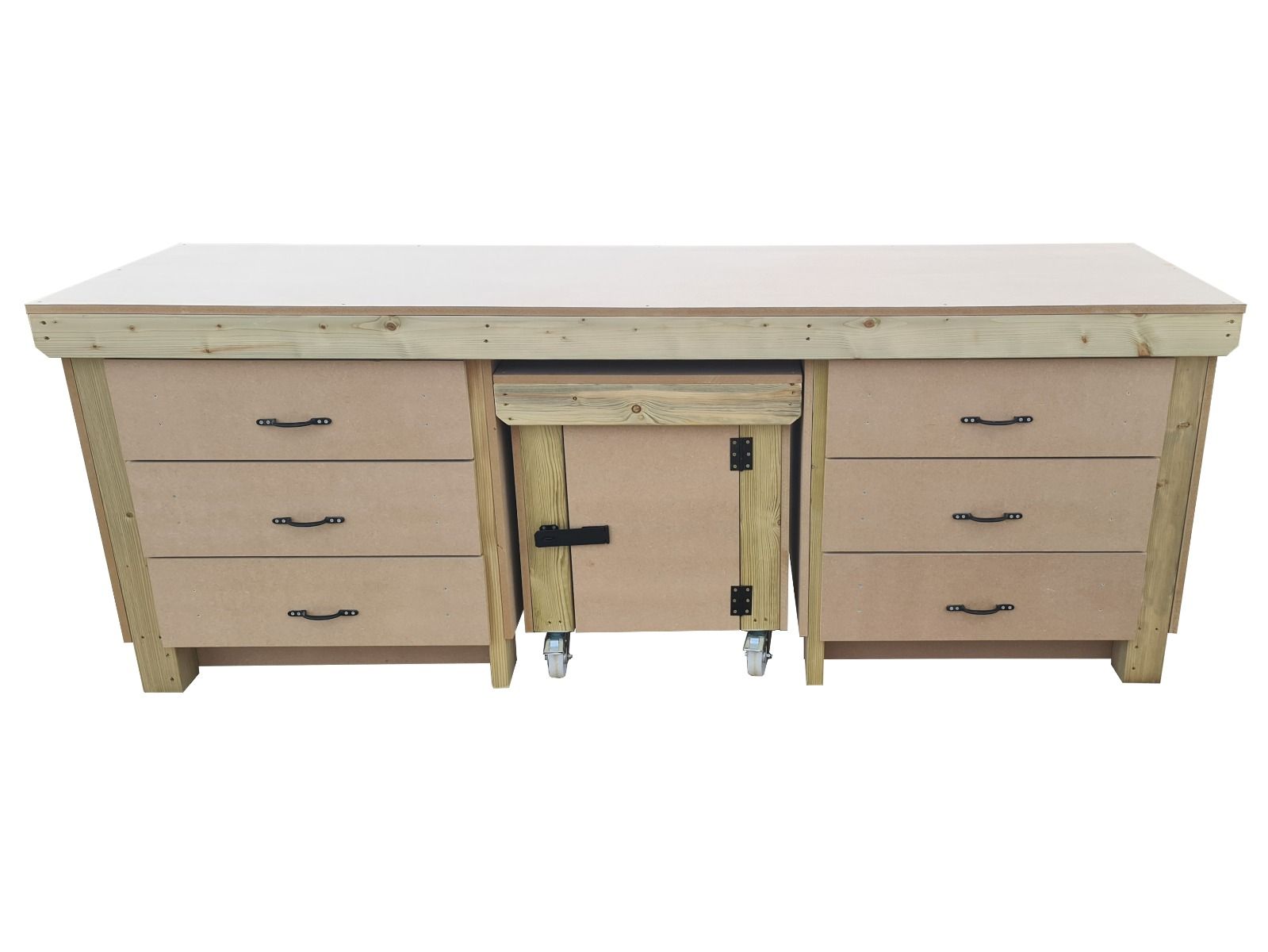 Wooden MDF Top Workbench With Drawers and Functional Lockable Cupboard (V.5)