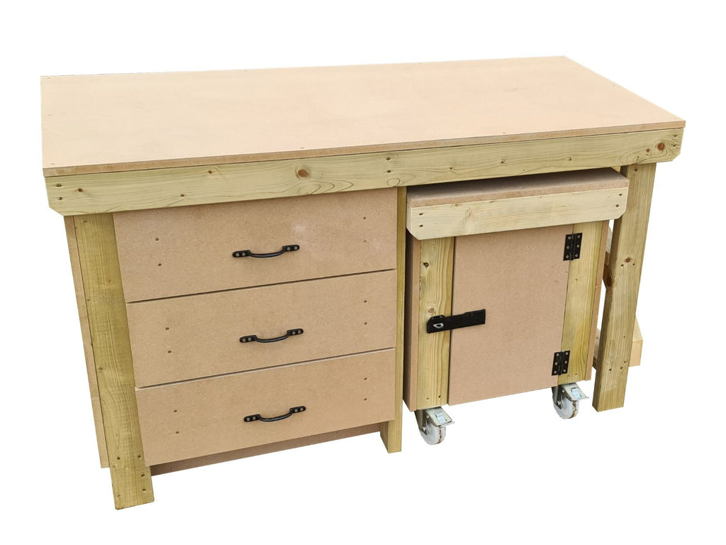 Wooden MDF top workbench with drawers and functional lockable cupboard (V.6)