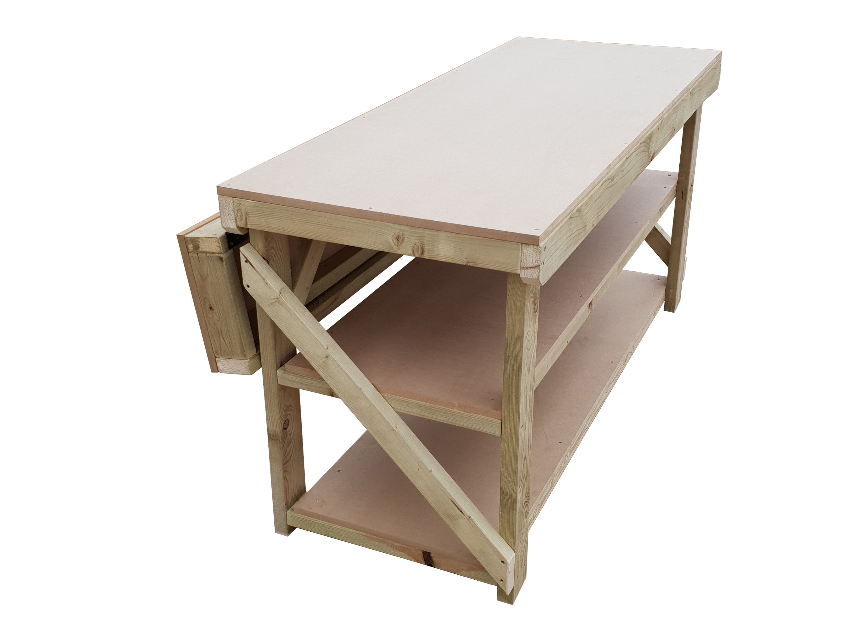Wooden MDF Top Workbench With Extendable Working Surface and Double Shelf