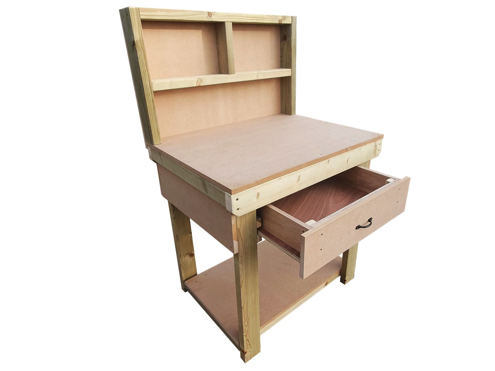 Wooden MDF workbench, tool cabinet with drawer (V.1) with back