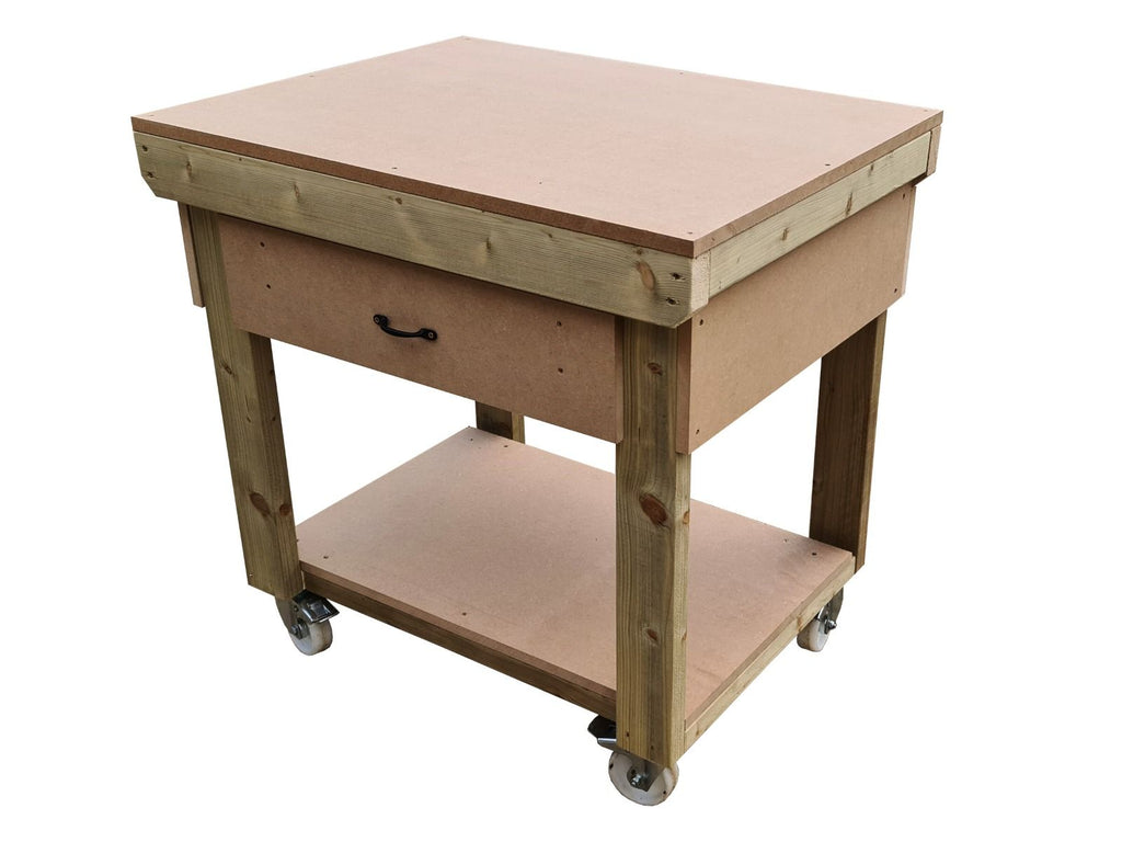 Wooden MDF workbench, tool cabinet with drawer (V.1) with wheels