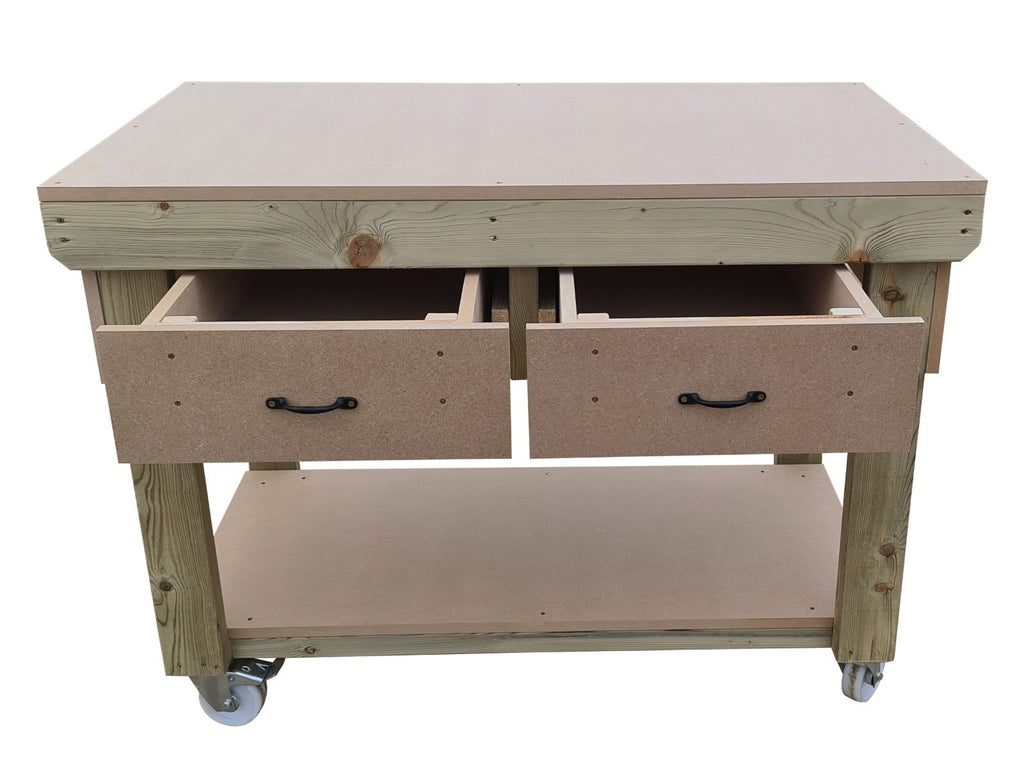 Wooden MDF workbench, tool cabinet with drawer (V.1) with wheels