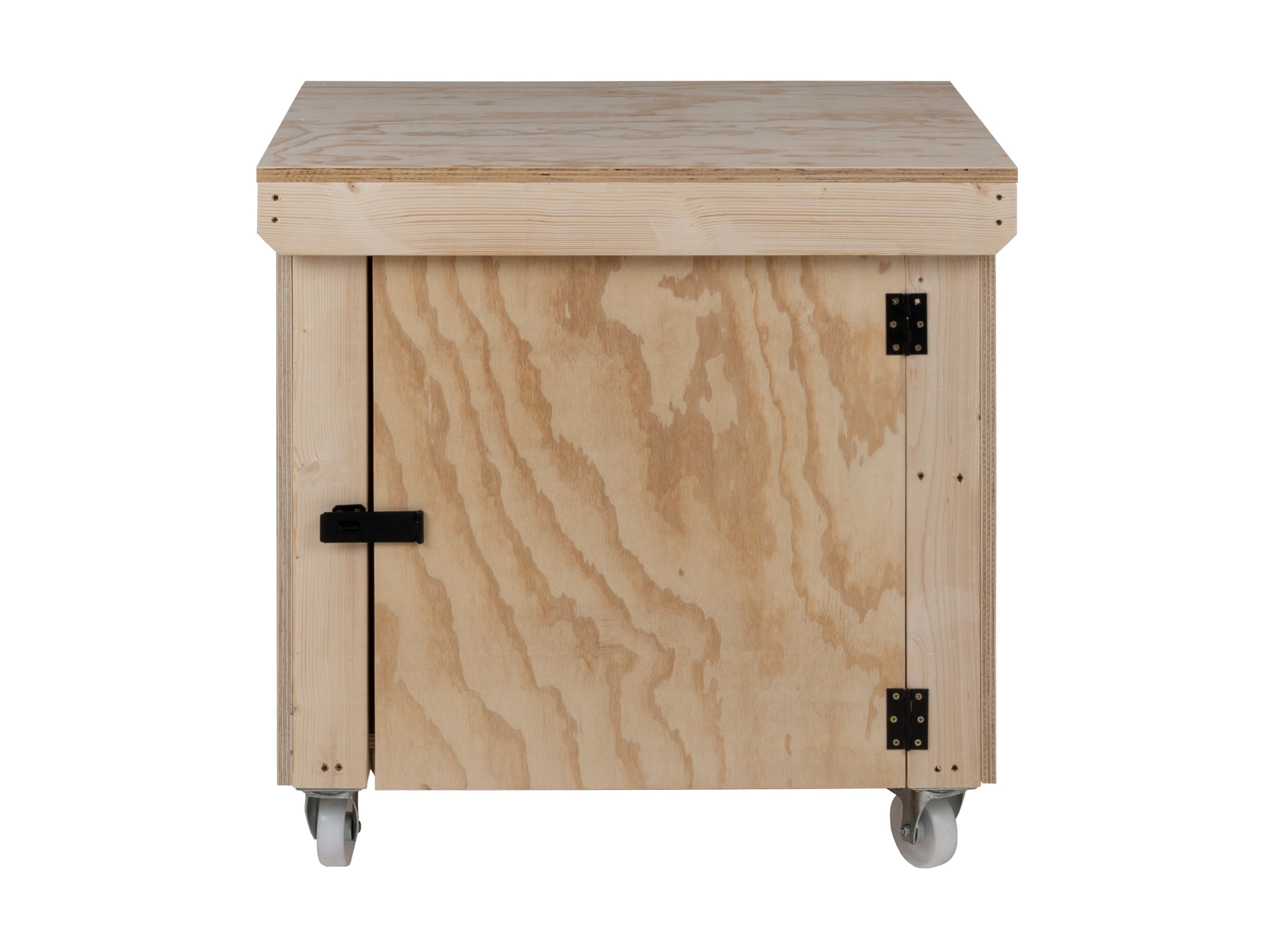 Wooden Plywood Top Workbench With Lockable Cupboard (V.9) With Wheels, Double Shelf