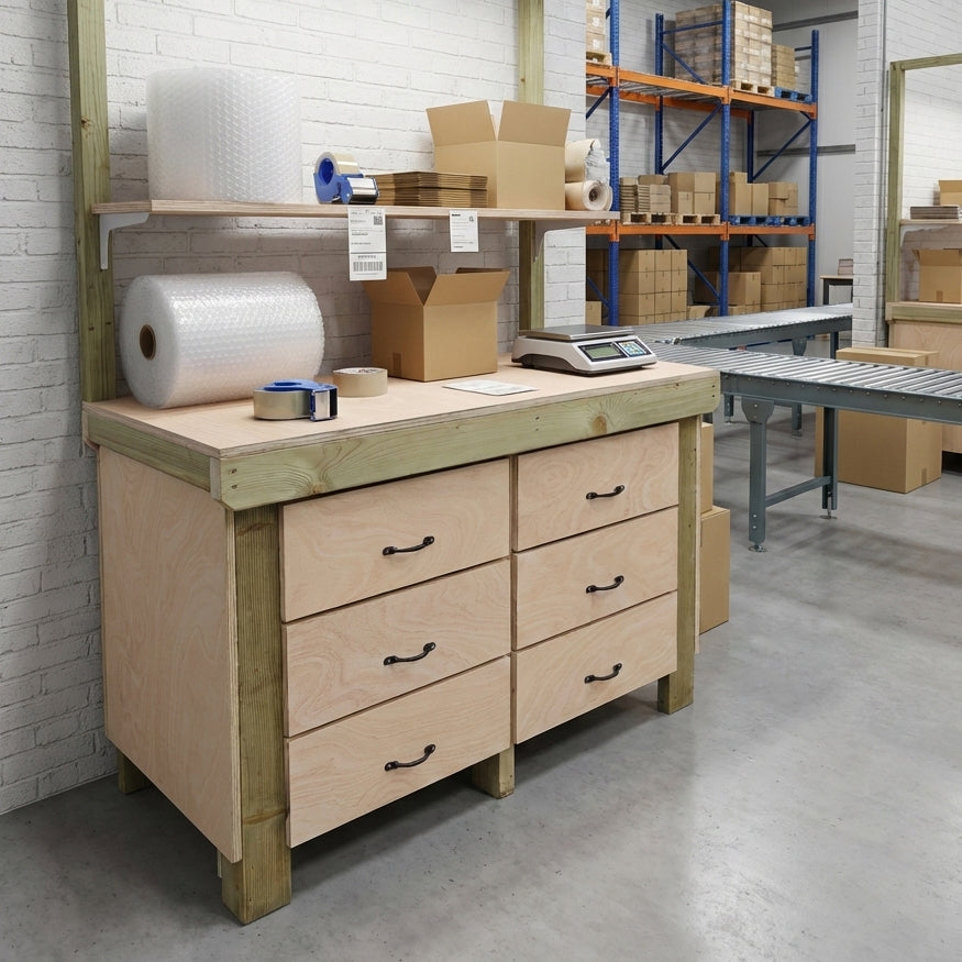 Wooden Eucalyptus Hardwood Top Workbench, Tool Cabinet With Drawers (V.2)