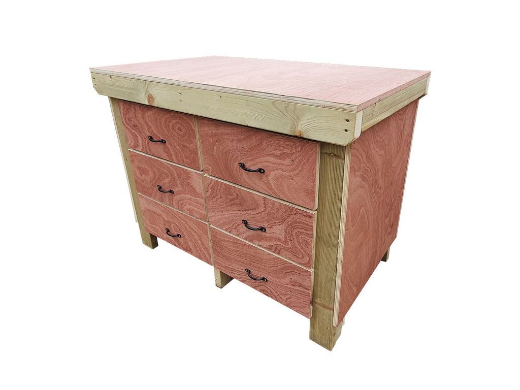 Wooden Eucalyptus Hardwood Top Workbench, Tool Cabinet With Drawers (V.2)