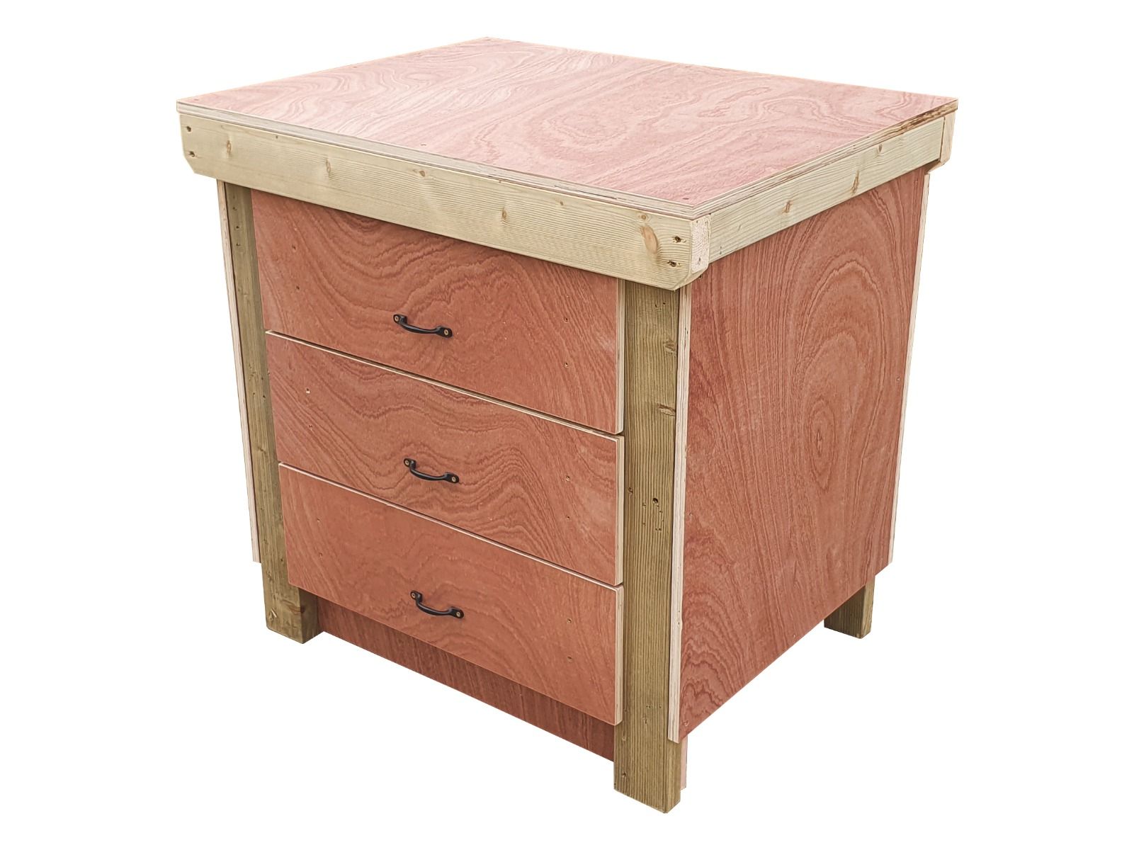 Wooden Eucalyptus Hardwood Top Workbench, Tool Cabinet With Drawers (V.2)