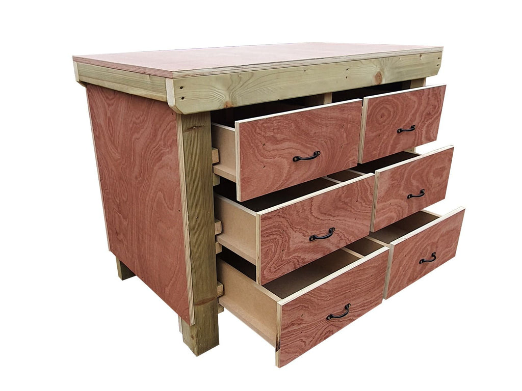 Wooden Eucalyptus Hardwood Top Workbench, Tool Cabinet With Drawers (V.2)