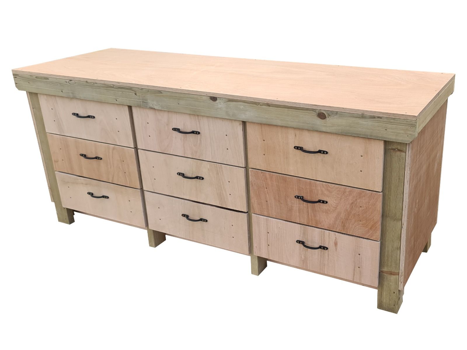 Wooden Eucalyptus Hardwood Top Workbench, Tool Cabinet With Drawers (V.2)