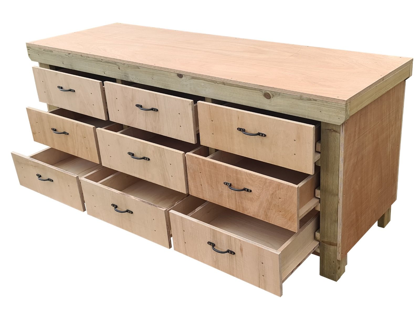 Wooden Eucalyptus Hardwood Top Workbench, Tool Cabinet With Drawers (V.2)