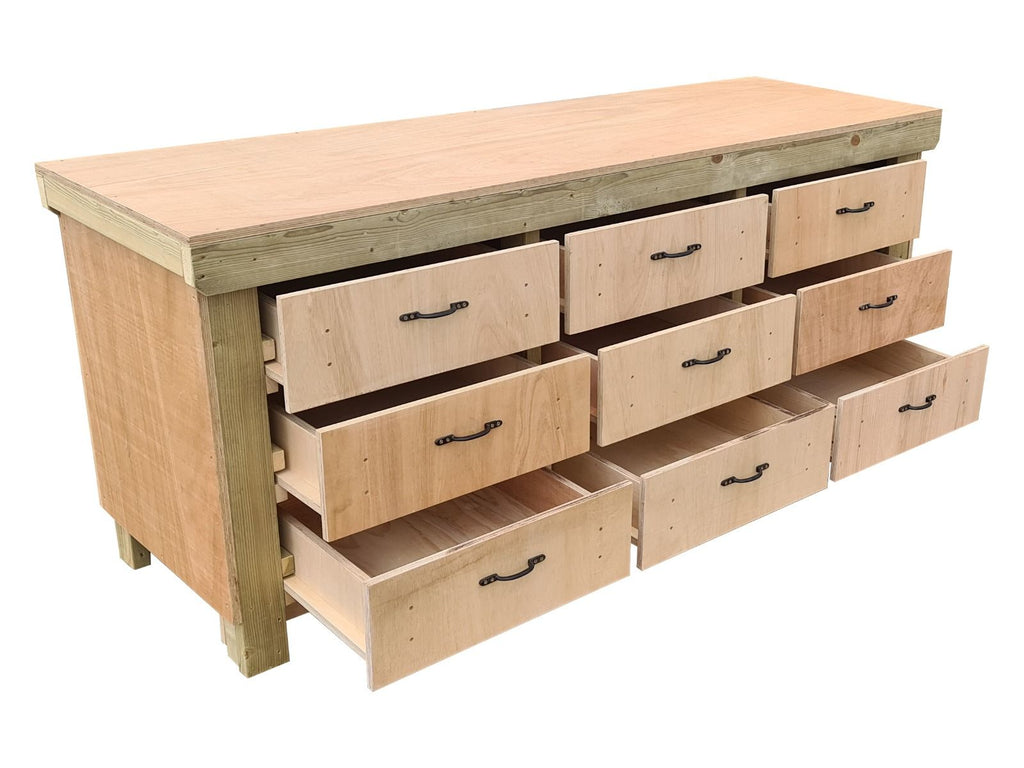 Wooden Eucalyptus Hardwood Top Workbench, Tool Cabinet With Drawers (V.2)