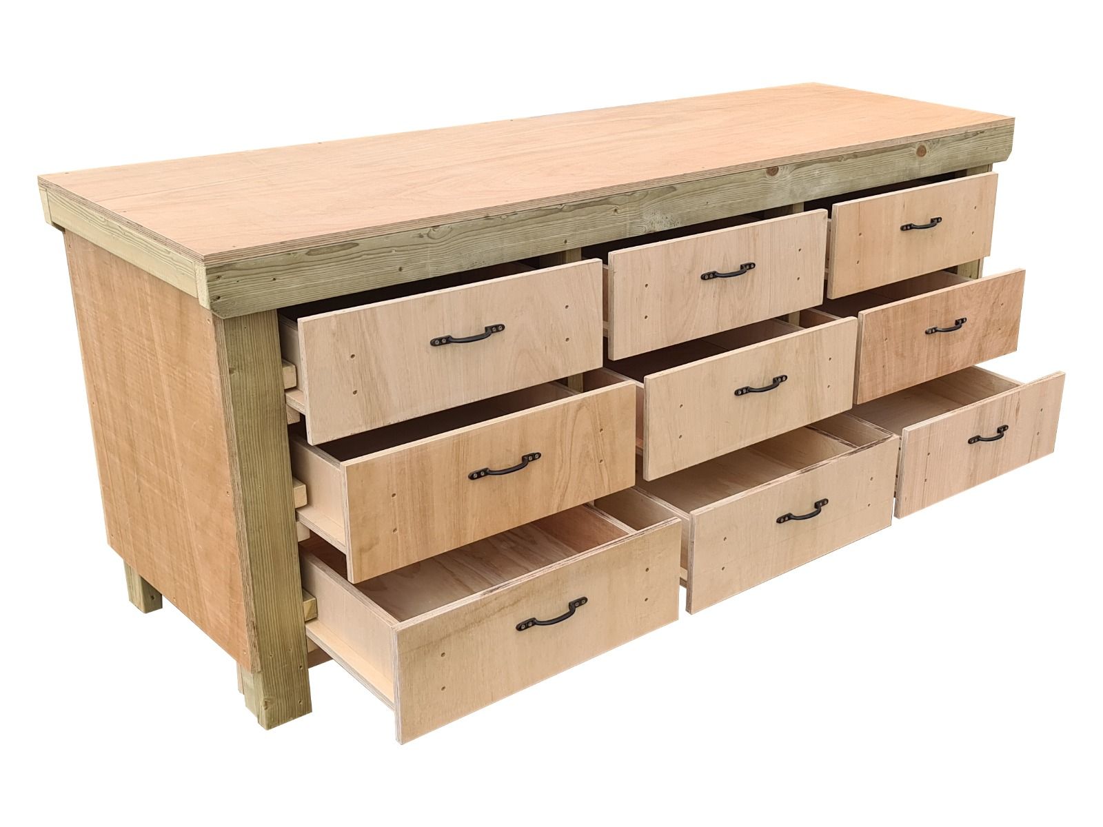 Wooden Eucalyptus Hardwood Top Workbench, Tool Cabinet With Drawers (V.2)
