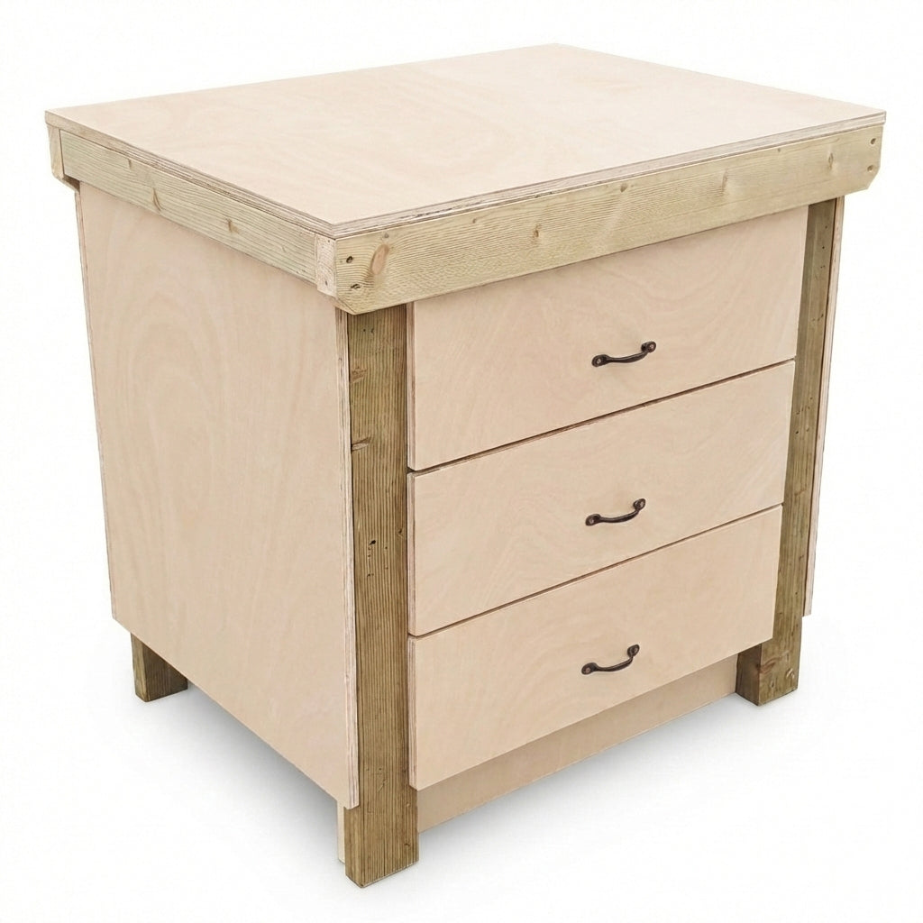Wooden Eucalyptus Hardwood Top Workbench, Tool Cabinet With Drawers (V.2)