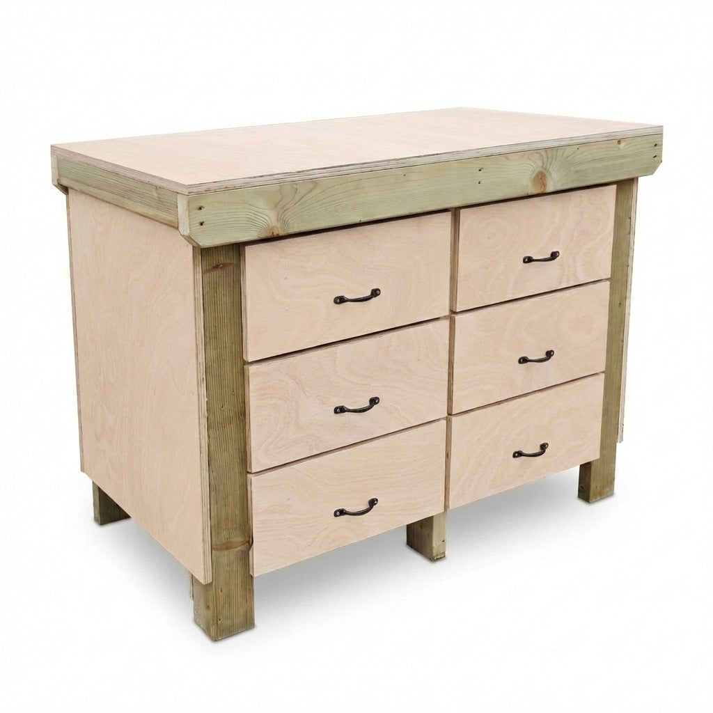 Wooden Eucalyptus Hardwood Top Workbench, Tool Cabinet With Drawers (V.2)
