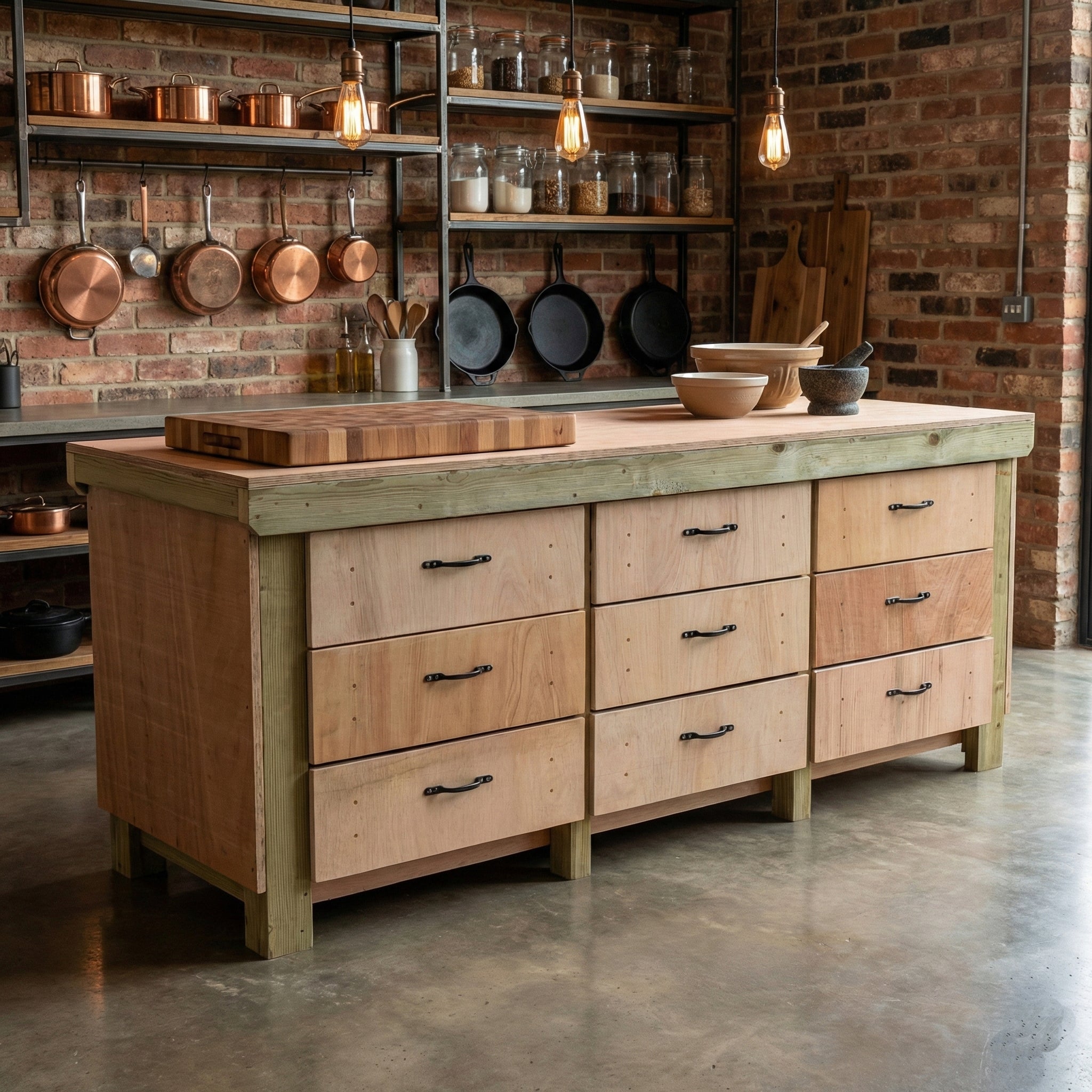 Wooden Eucalyptus Hardwood Top Workbench, Tool Cabinet With Drawers (V.2)