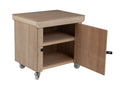 Wooden Eucalyptus hardwood top workbench with lockable cupboard (V.9) double shelf and wheels