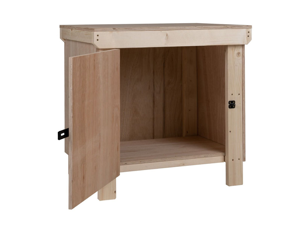 Wooden Eucalyptus hardwood top workbench with lockable cupboard (V.9)