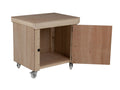 Wooden Eucalyptus hardwood top workbench with lockable cupboard (V.9) with wheels