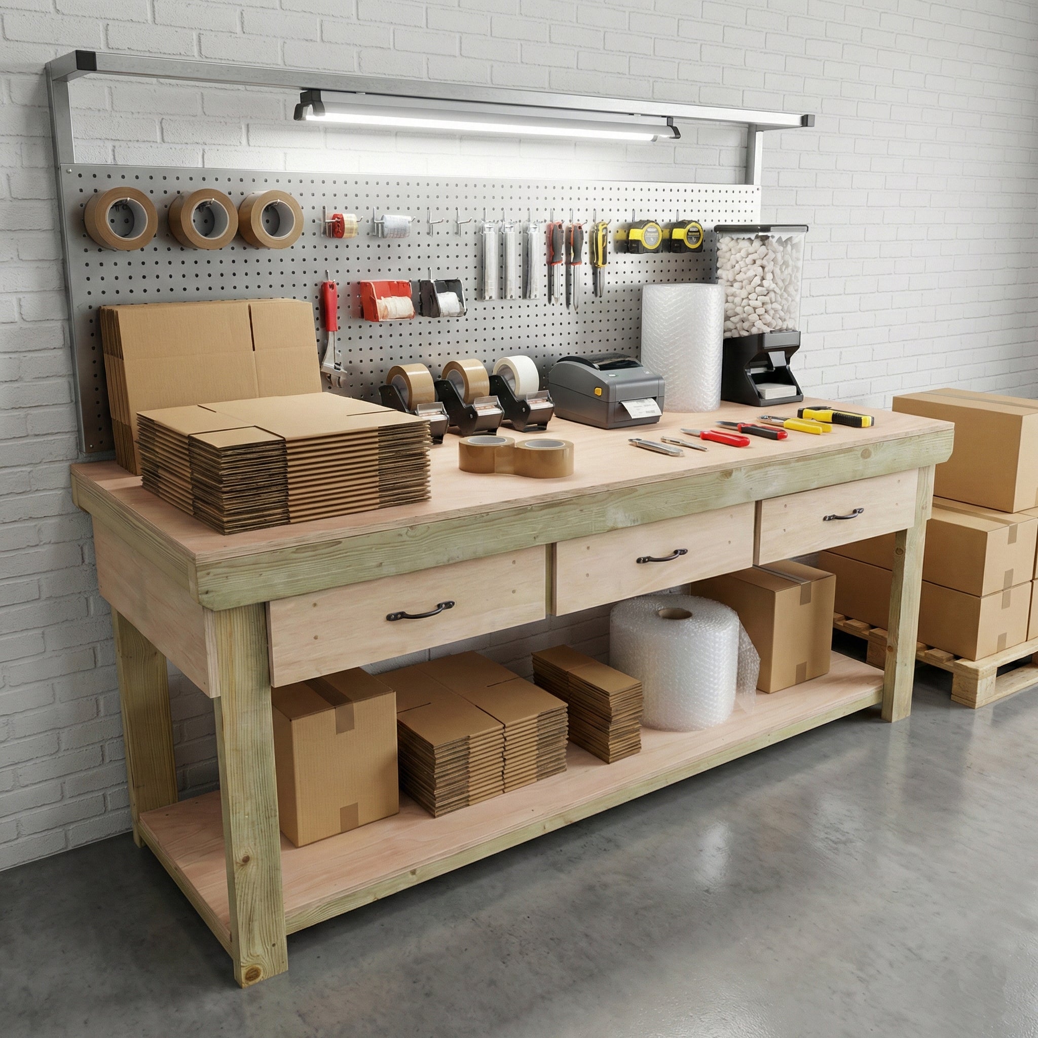 Wooden Eucalyptus hardwood workbench, tool cabinet with drawer (V.1)