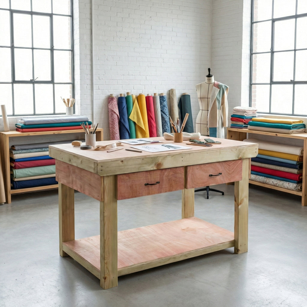 Wooden Eucalyptus hardwood workbench, tool cabinet with drawer (V.1)