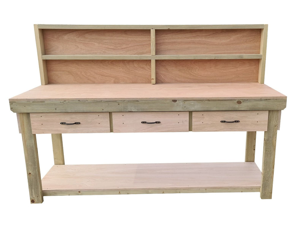 Wooden Eucalyptus hardwood workbench, tool cabinet with drawer (V.1) with back
