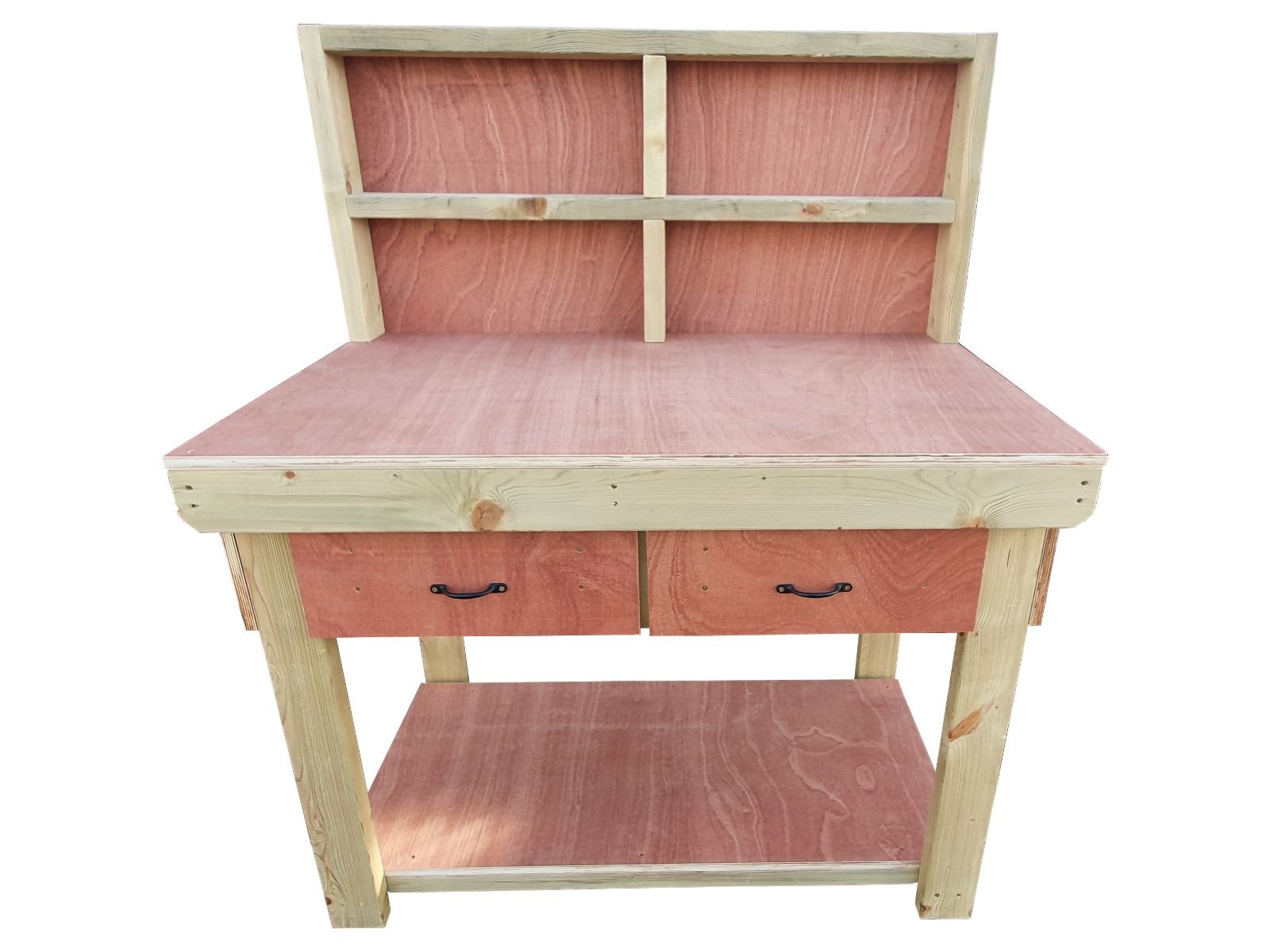 Wooden Eucalyptus hardwood workbench, tool cabinet with drawer (V.1) with back