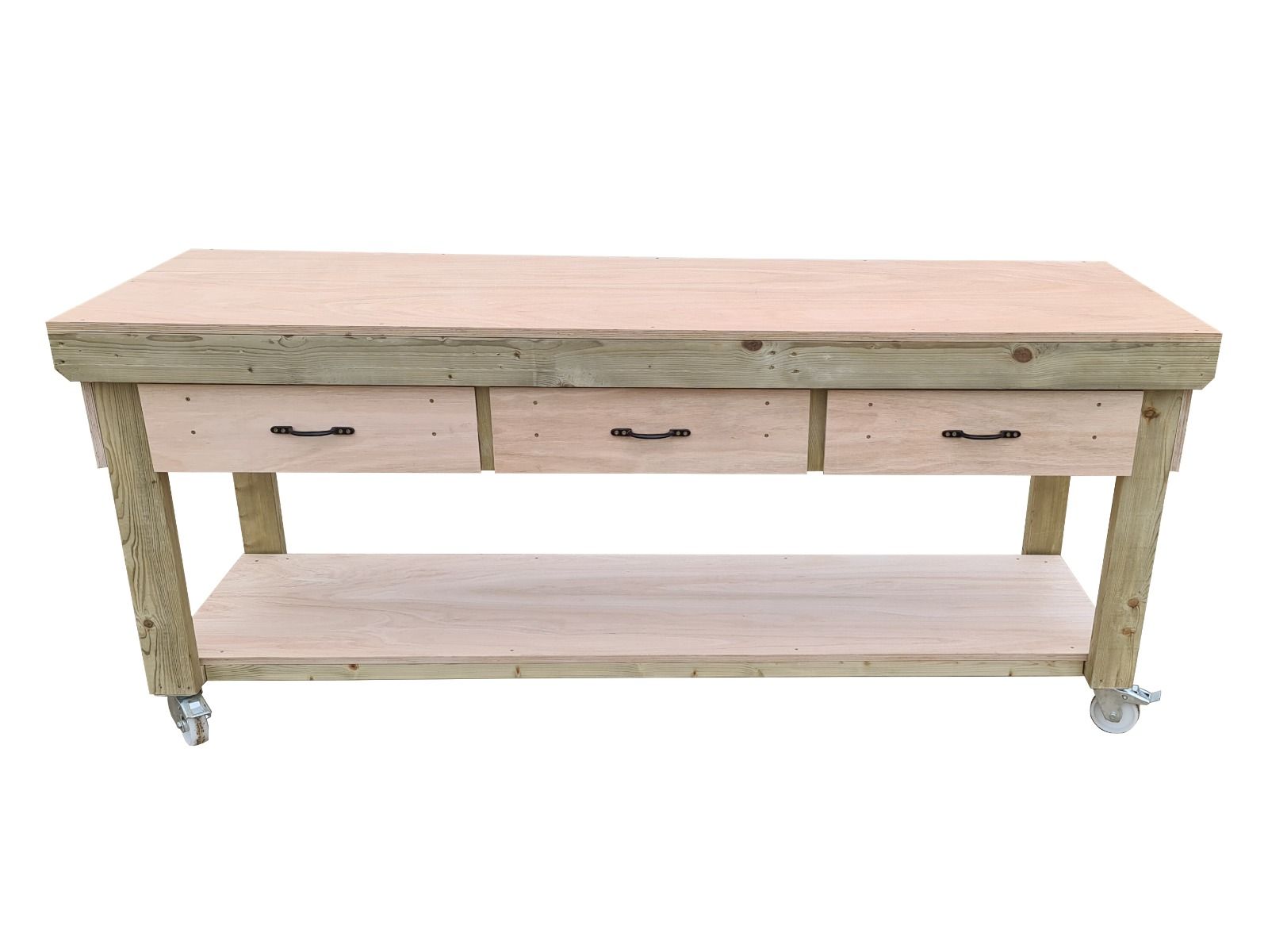 Wooden Eucalyptus hardwood workbench, tool cabinet with drawer (V.1) with wheels