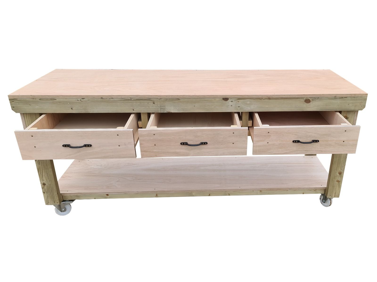 Wooden Eucalyptus hardwood workbench, tool cabinet with drawer (V.1) with wheels