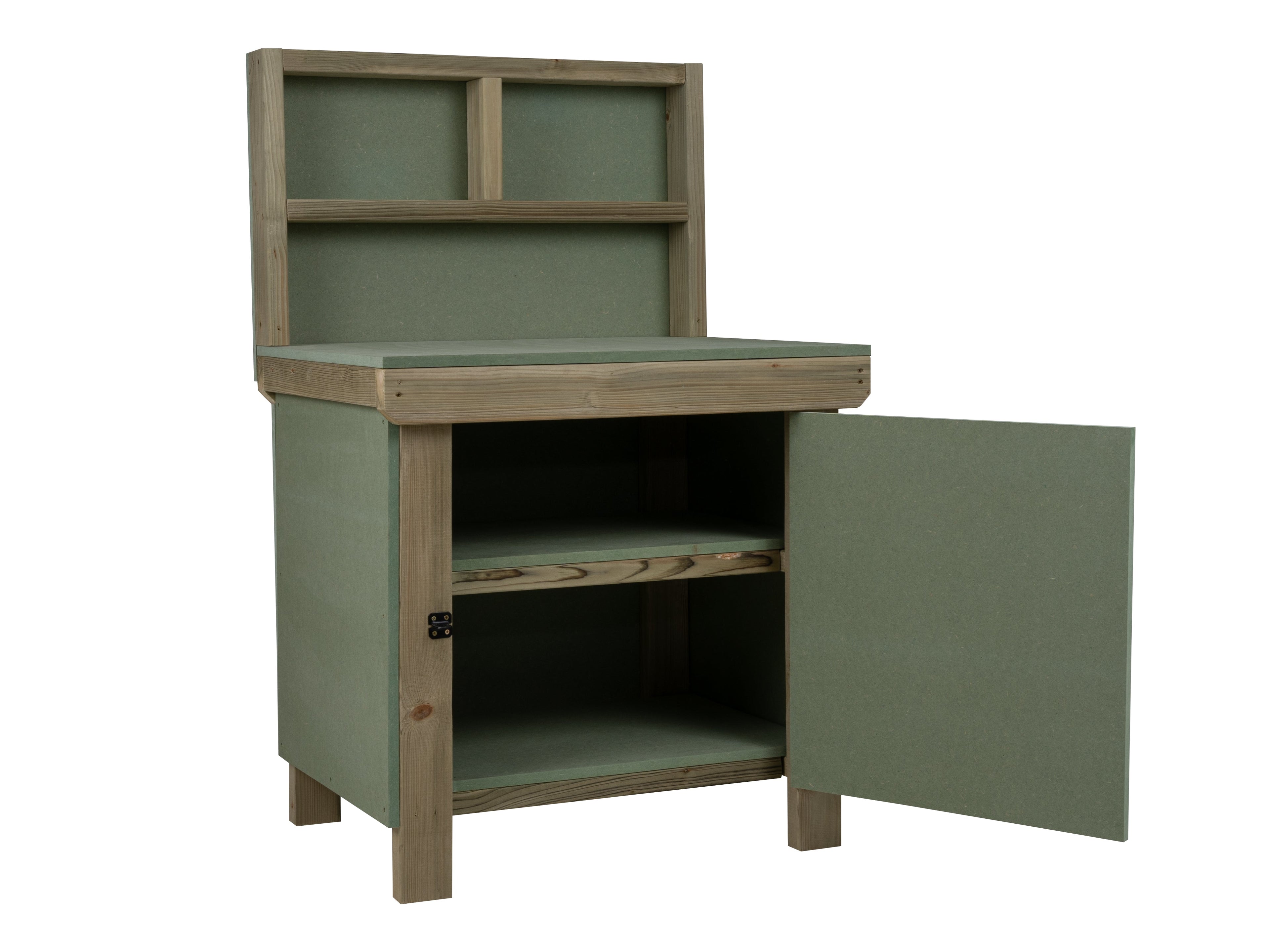 Wooden UniMDF Moisture Resistant Workbench With Lockable Cupboard (V.9) With Back panel, Double shelf