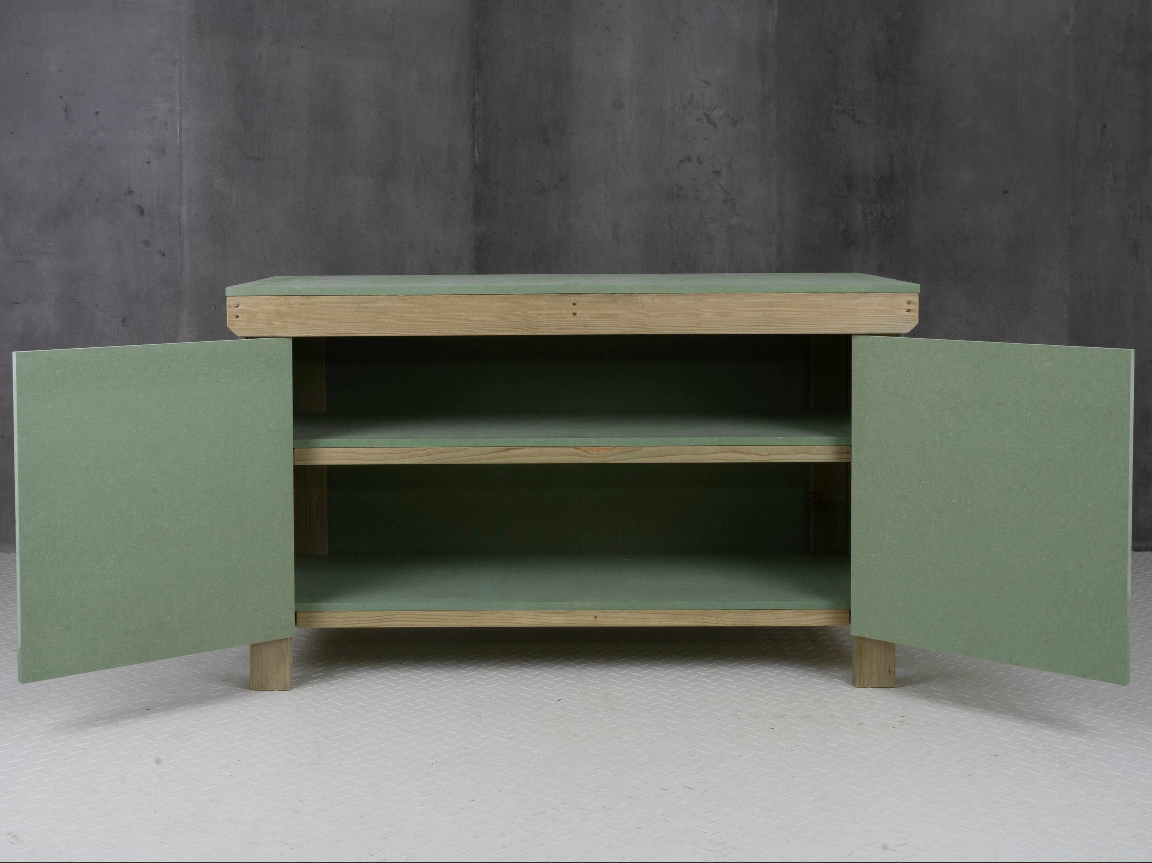 Wooden UniMDF Moisture Resistant Workbench With Lockable Cupboard (V.9) Double Shelf