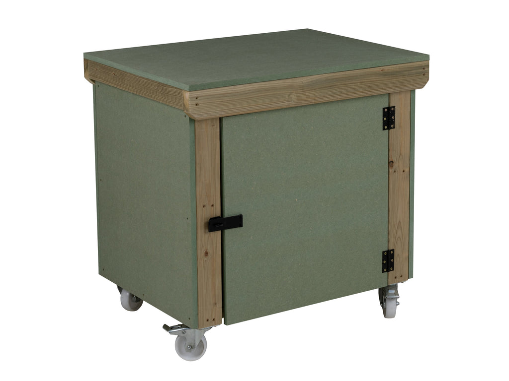 Wooden UniMDF Moisture Resistant Workbench With Lockable Cupboard (V.9) With Wheels